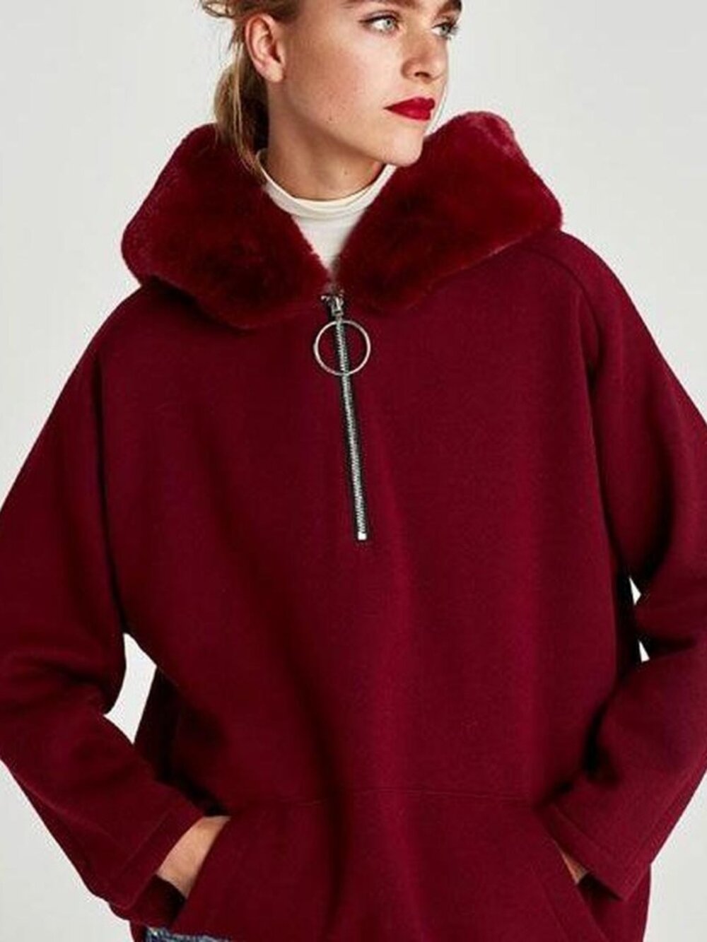 Zara Hooded Sweatshirt with fur hood